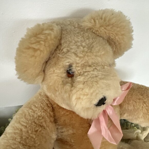 19” Vintage Petkin Jointed Teddy Bear Growler England Leather Nose Blonde Soft‎ - Picture 2 of 13